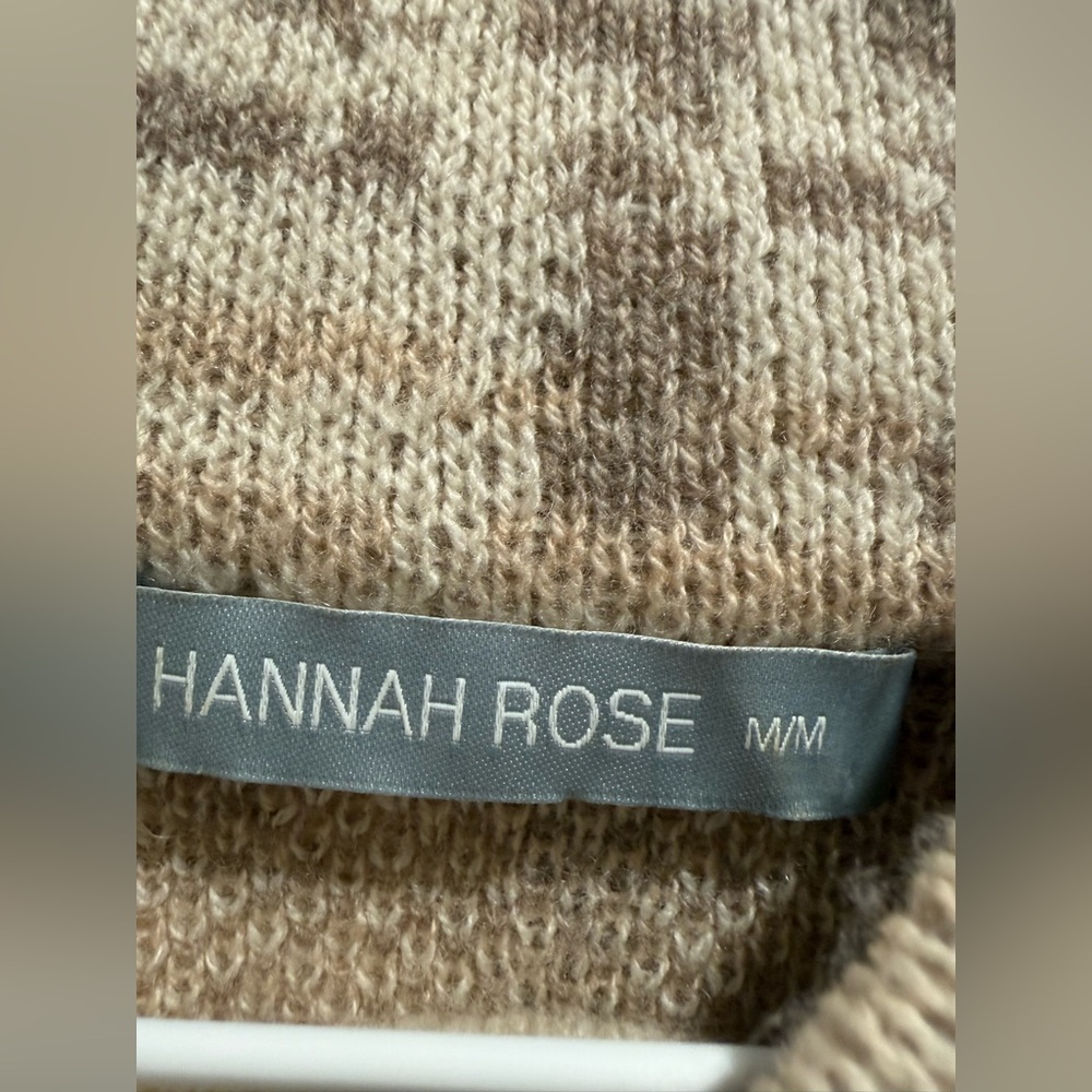 Hannah Rose Plaid Turtleneck Sweater Cream & Brown Merino Wool & Cashmere SizeM - Picture 5 of 7